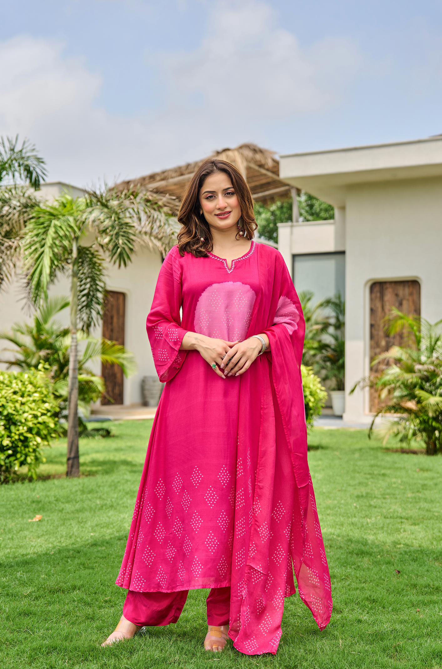 Fuchsia Muslin Printed Suit Set