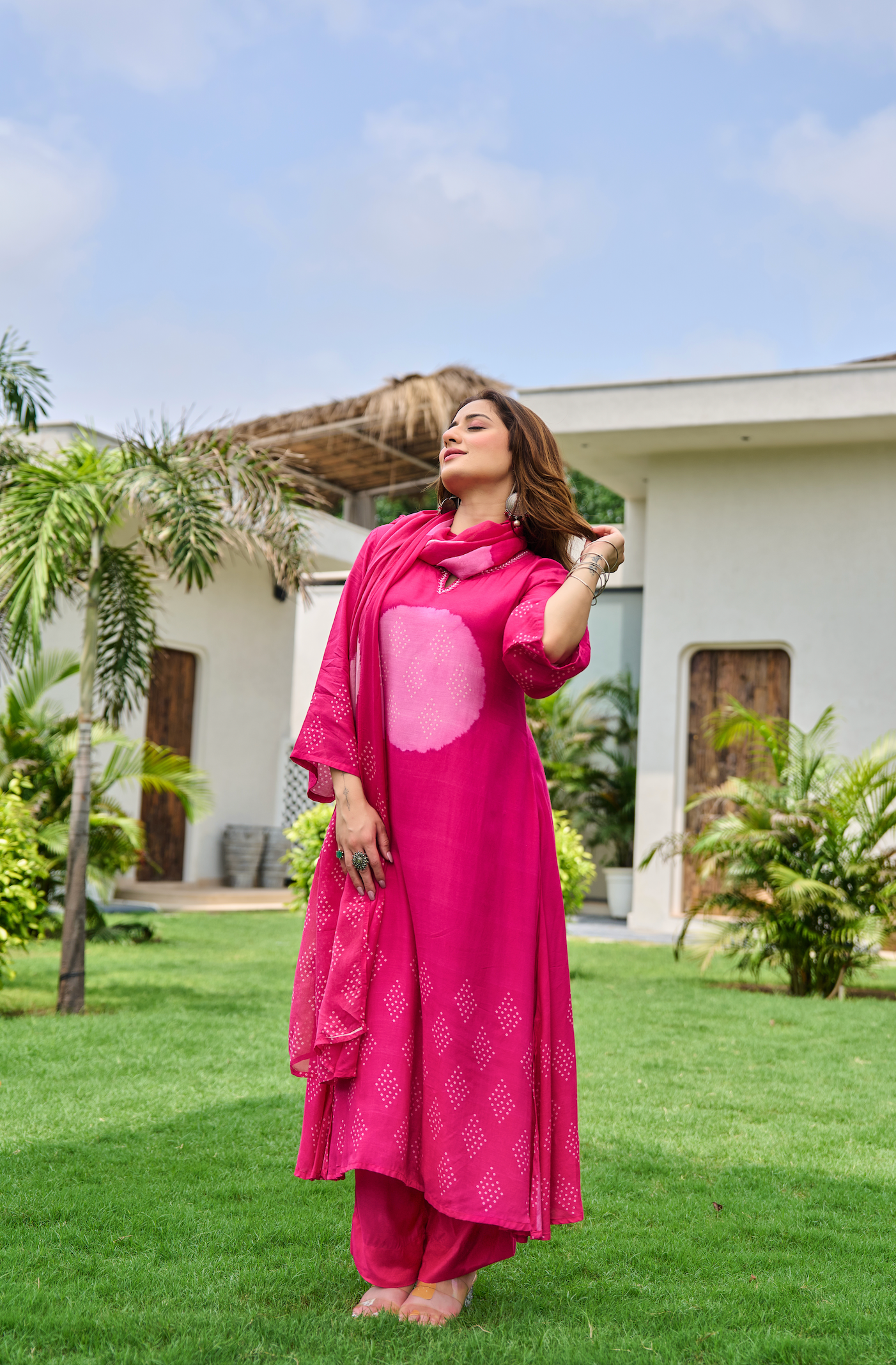 Fuchsia Muslin Printed Suit Set