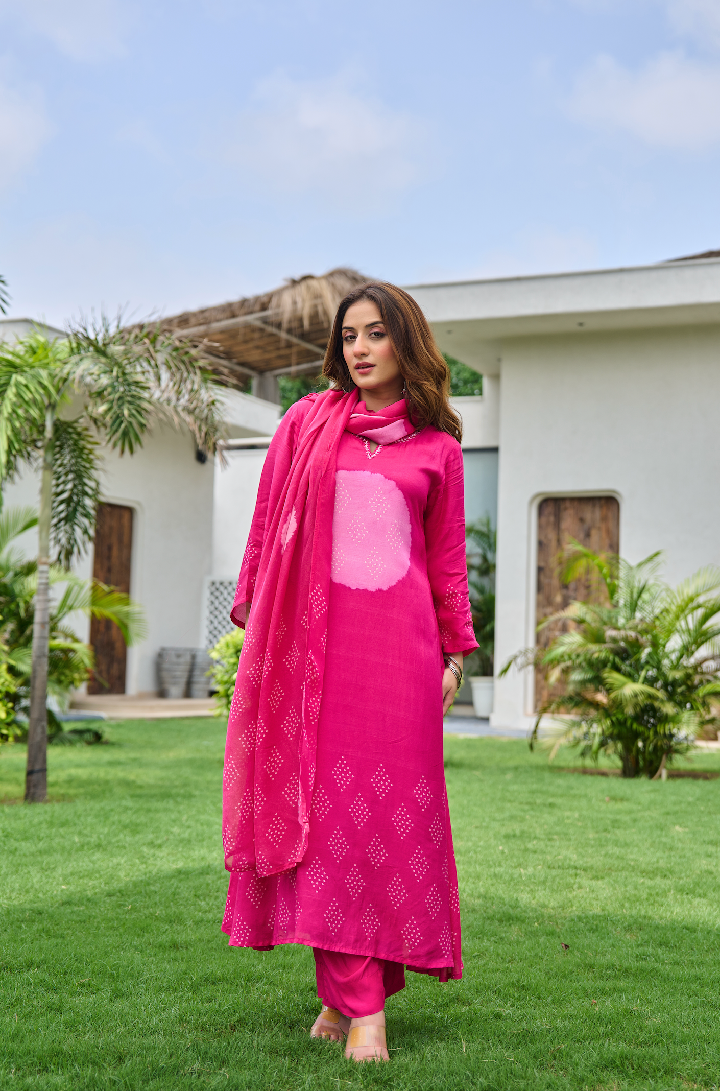 Fuchsia Muslin Printed Suit Set