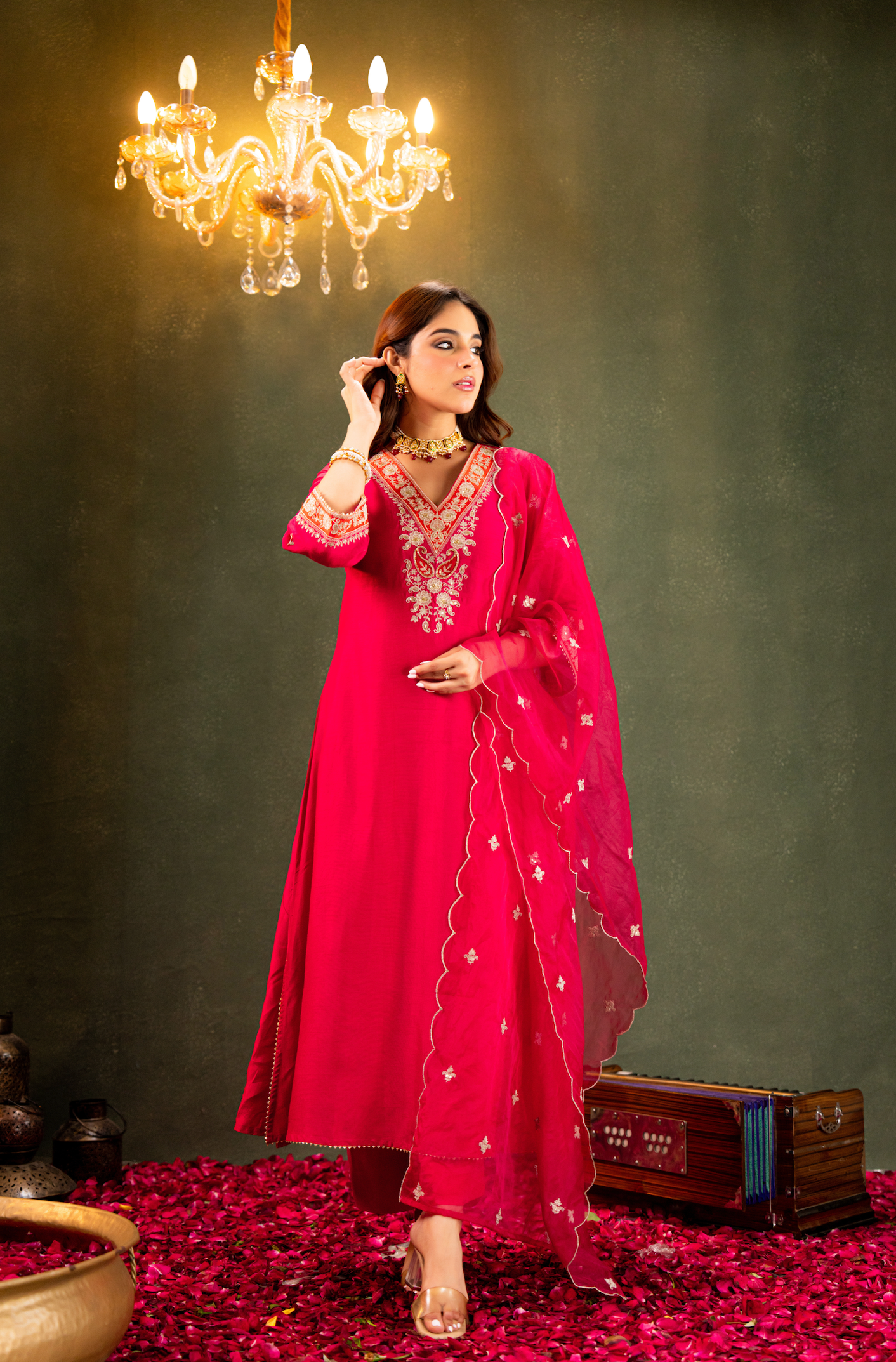 Fuchsia Noor Silk Suit Set