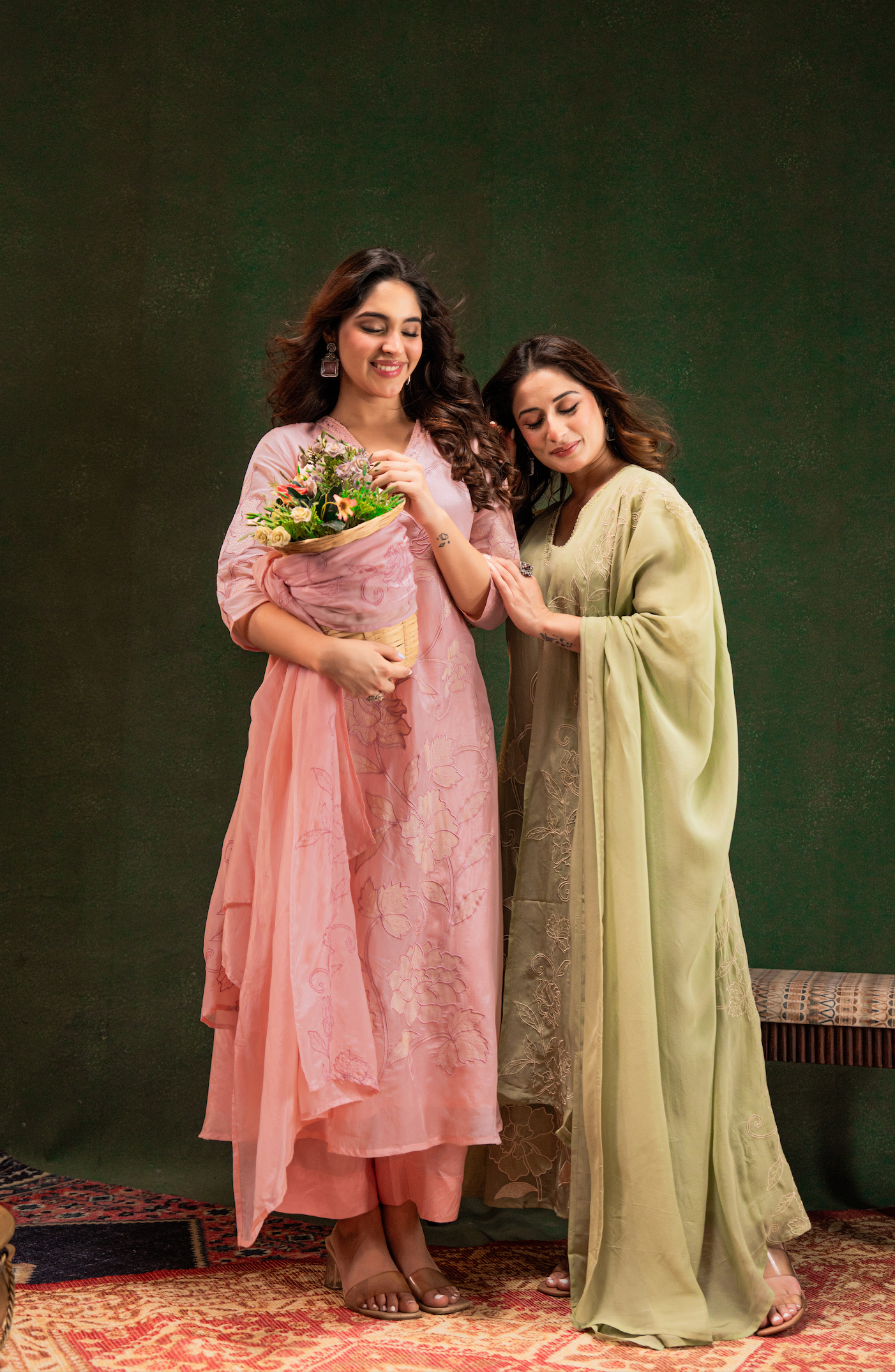 Pistachio Pearl Silk Suit Set