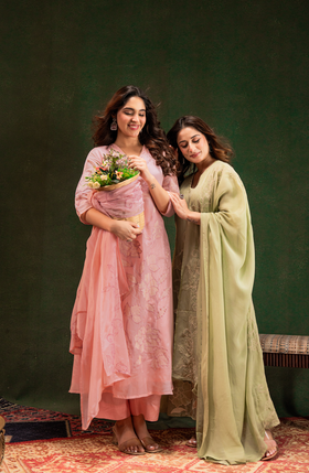 Pistachio Pearl Silk Suit Set