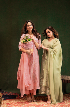 Pistachio Pearl Silk Suit Set