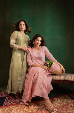 Pistachio Pearl Silk Suit Set