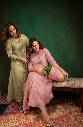 Pistachio Pearl Silk Suit Set
