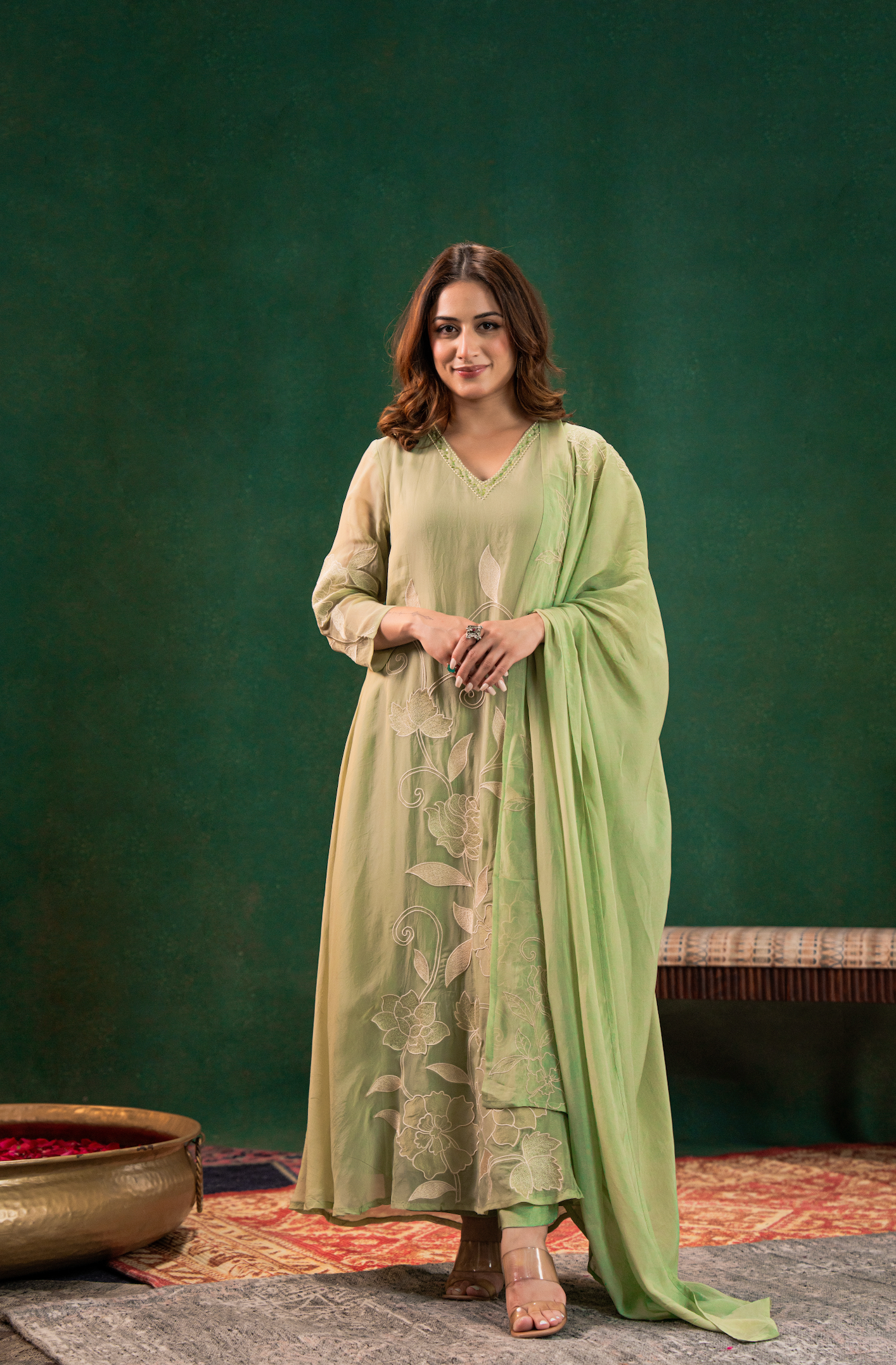 Pistachio Pearl Silk Suit Set