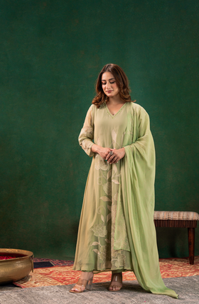 Pistachio Pearl Silk Suit Set