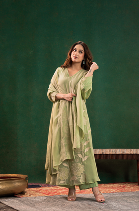 Pistachio Pearl Silk Suit Set