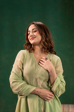 Pistachio Pearl Silk Suit Set