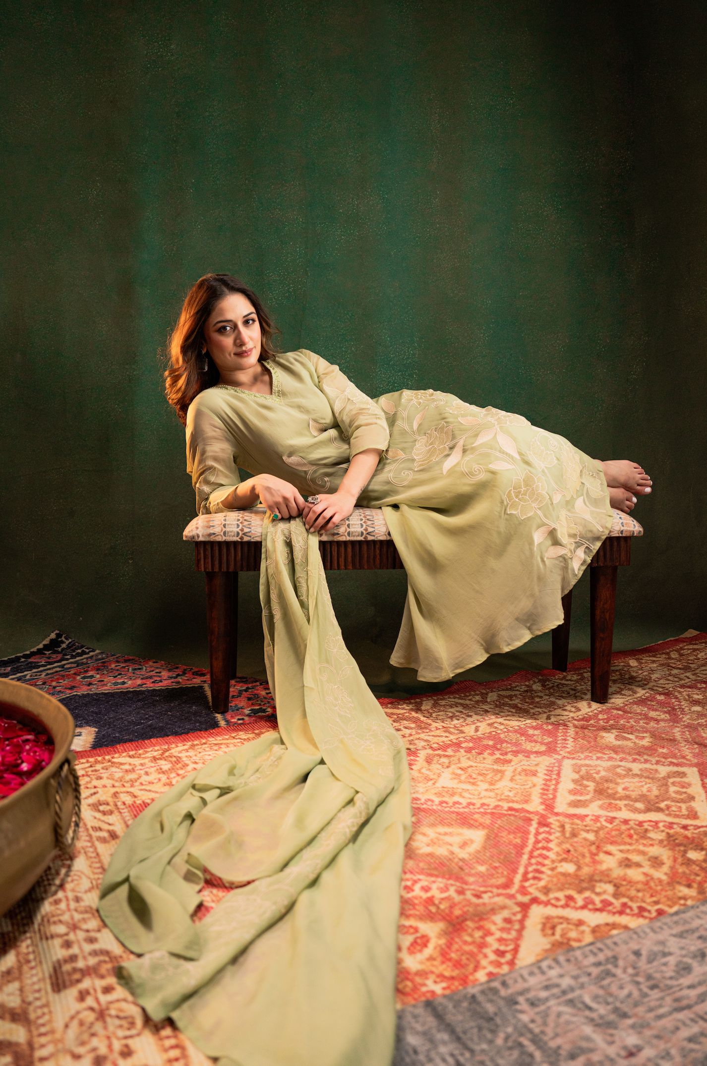 Pistachio Pearl Silk Suit Set