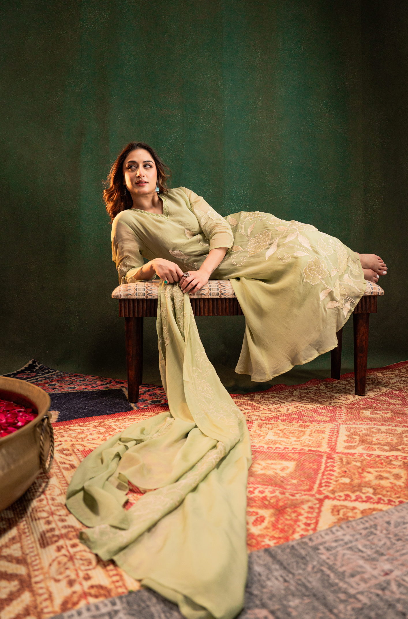 Pistachio Pearl Silk Suit Set