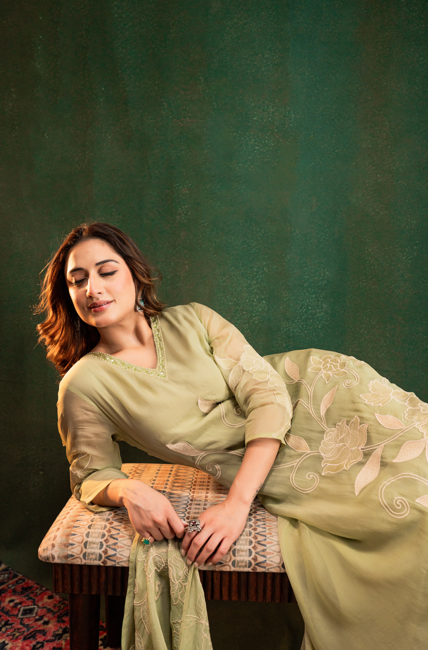 Pistachio Pearl Silk Suit Set