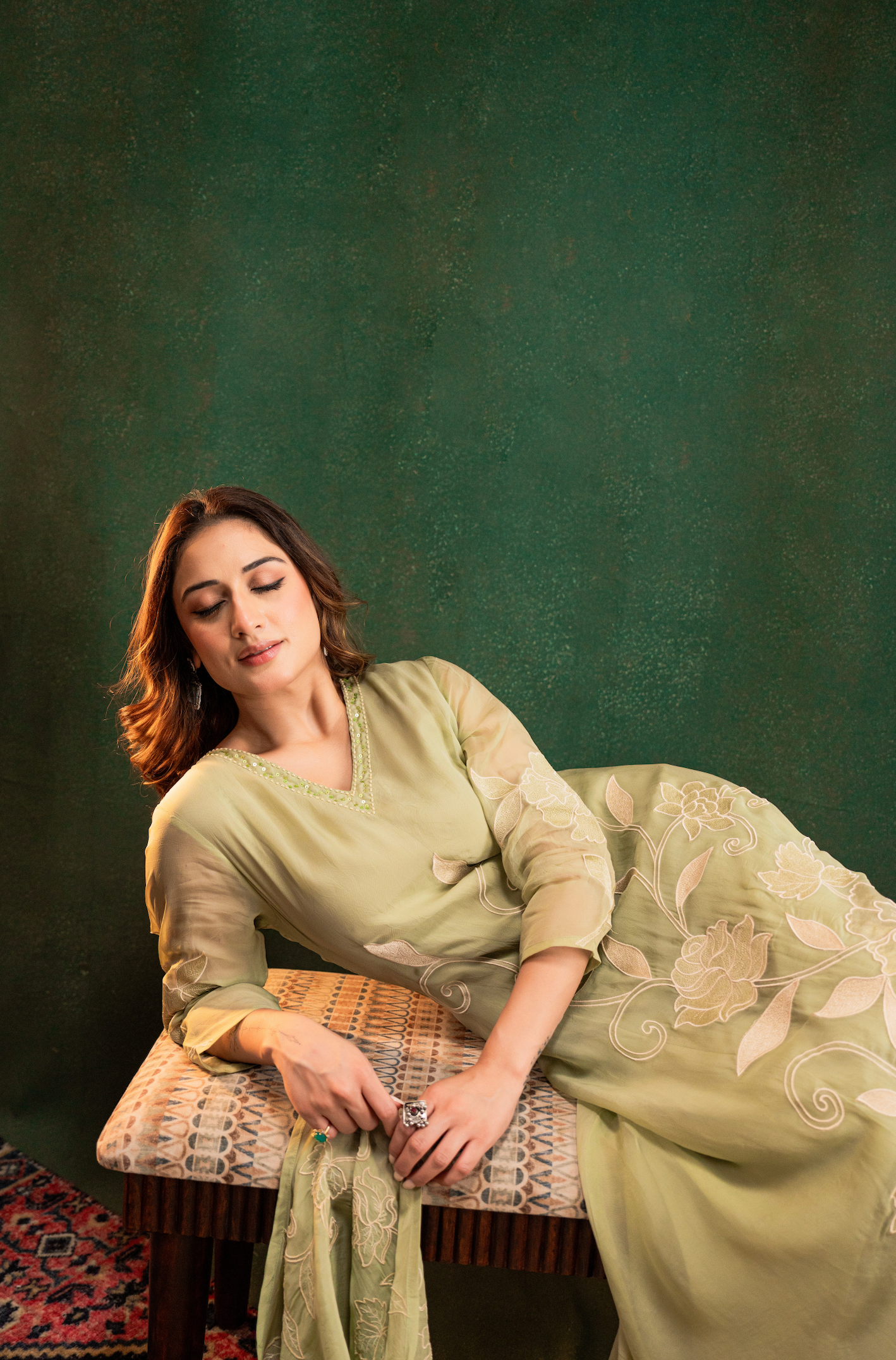 Pistachio Pearl Silk Suit Set