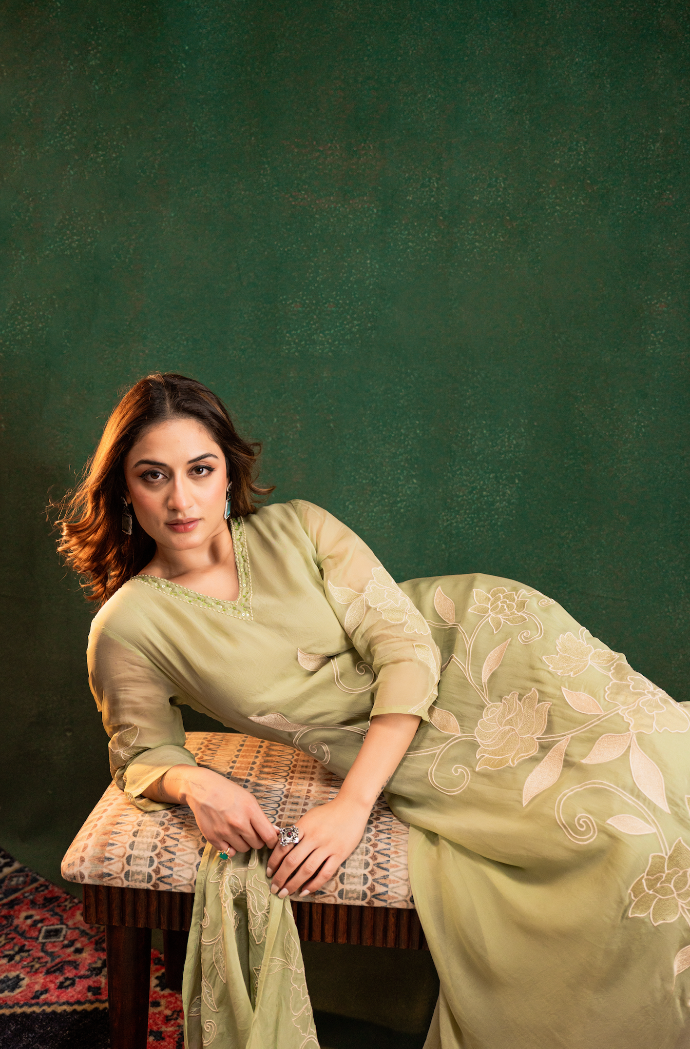 Pistachio Pearl Silk Suit Set