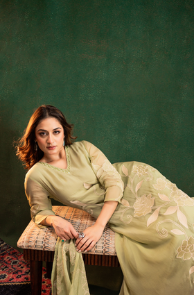 Pistachio Pearl Silk Suit Set