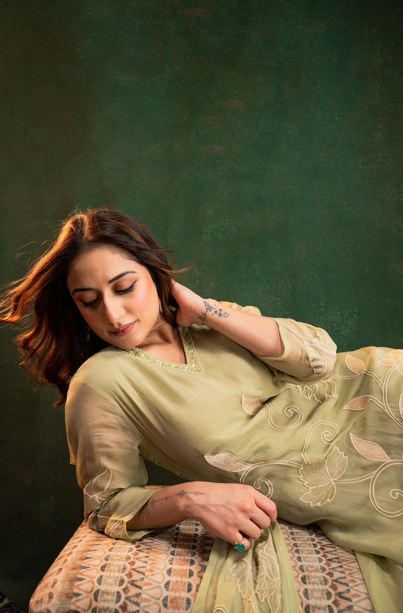 Pistachio Pearl Silk Suit Set