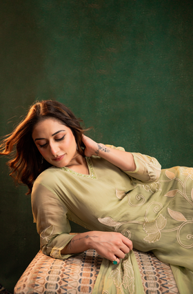Pistachio Pearl Silk Suit Set
