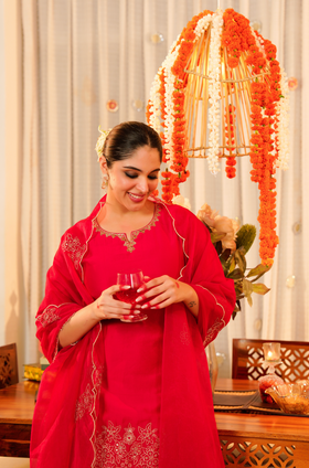Rose Radiance Silk Suit Set