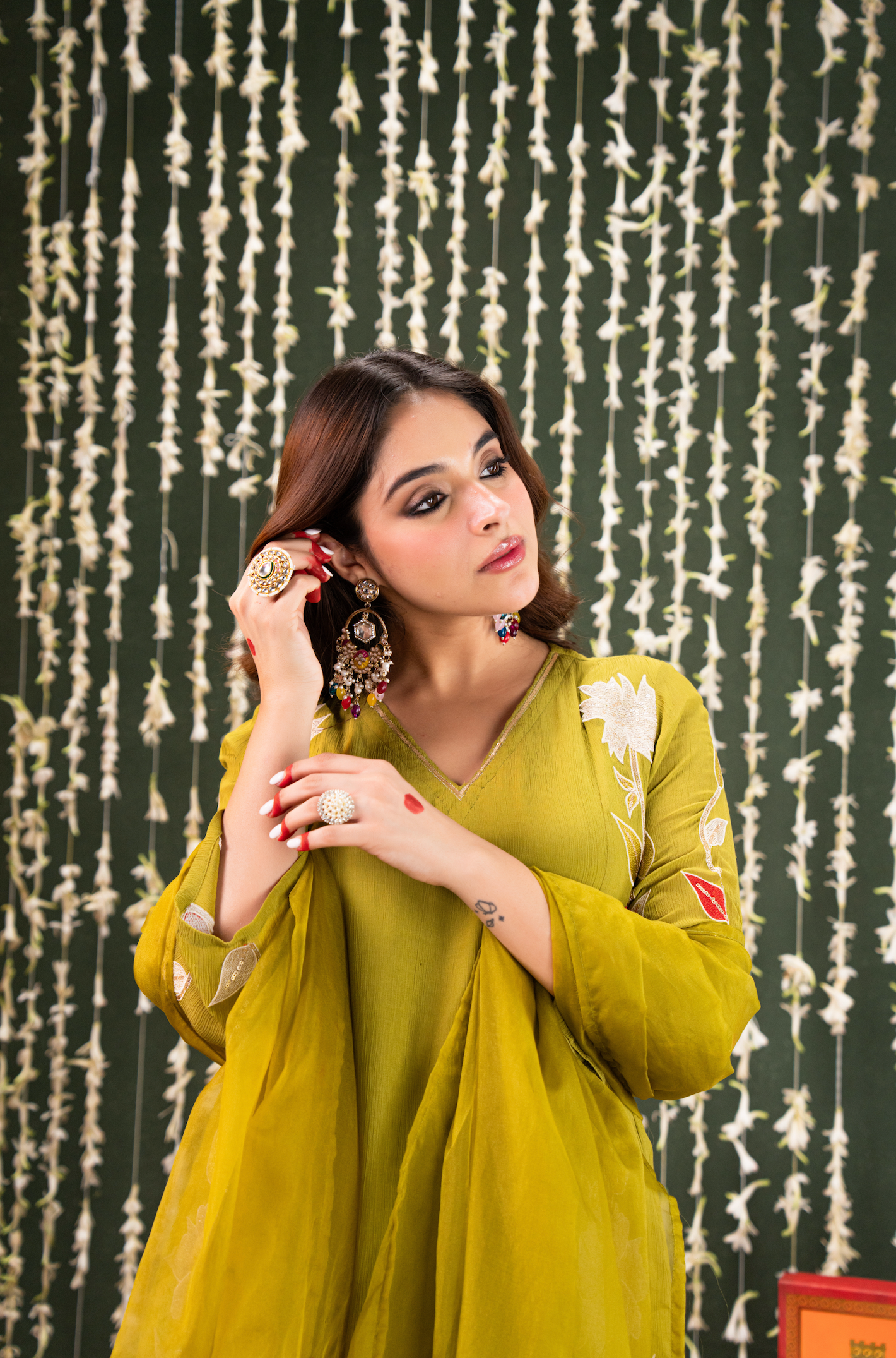 Olive Aura Crush Chanderi Suit Set
