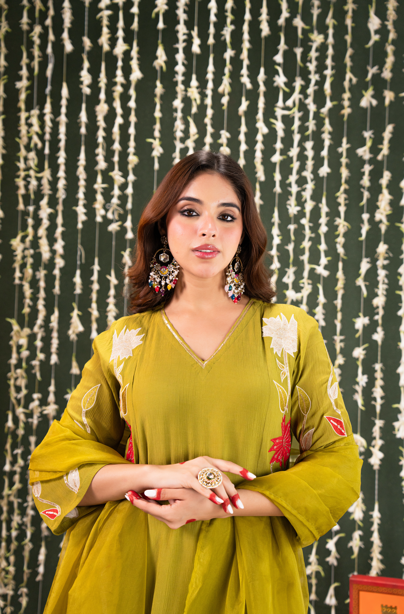 Olive Aura Crush Chanderi Suit Set