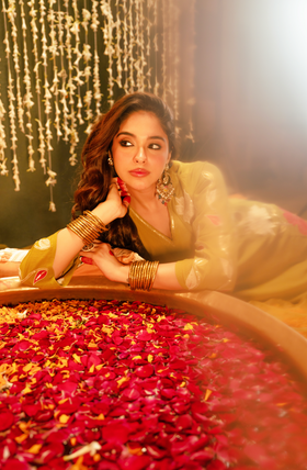 Olive Aura Crush Chanderi Suit Set