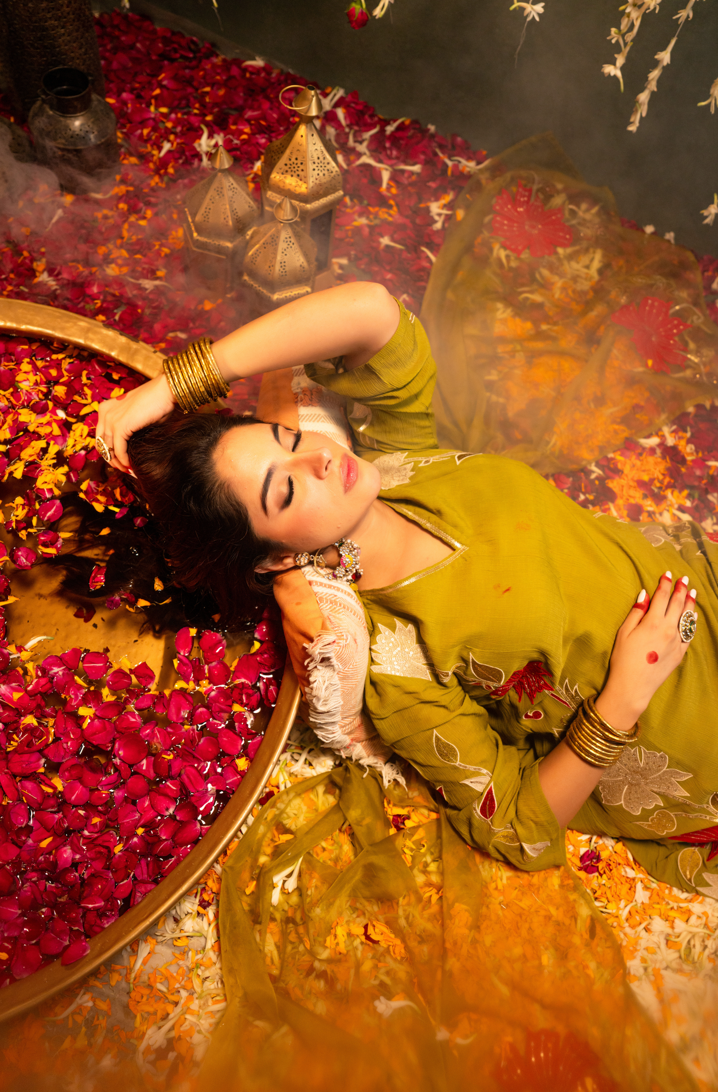 Olive Aura Crush Chanderi Suit Set
