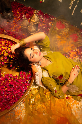 Olive Aura Crush Chanderi Suit Set