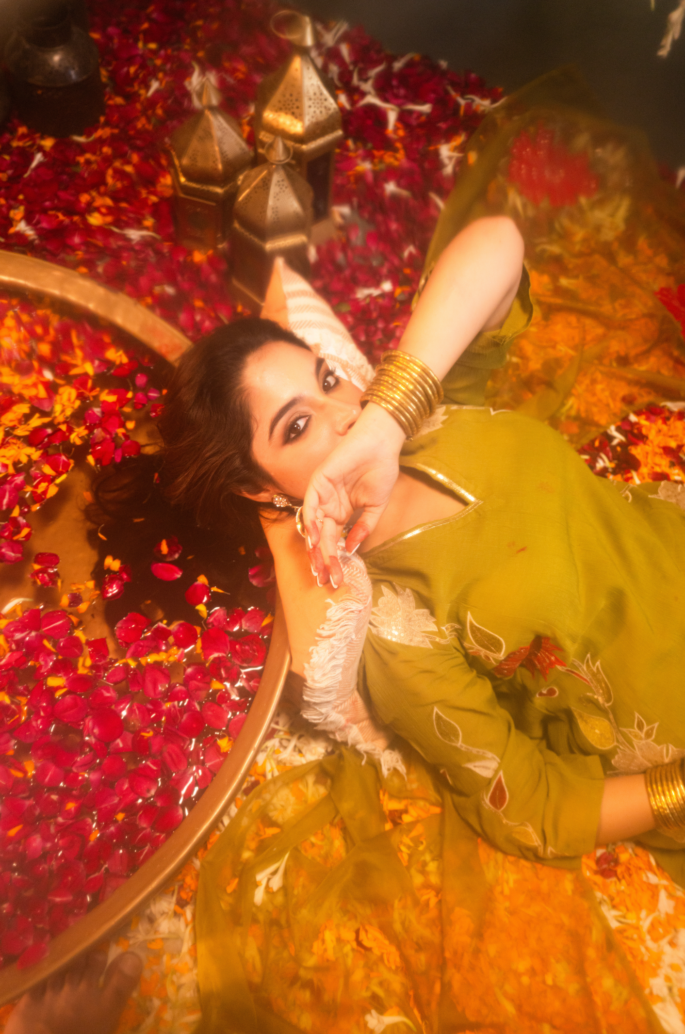 Olive Aura Crush Chanderi Suit Set