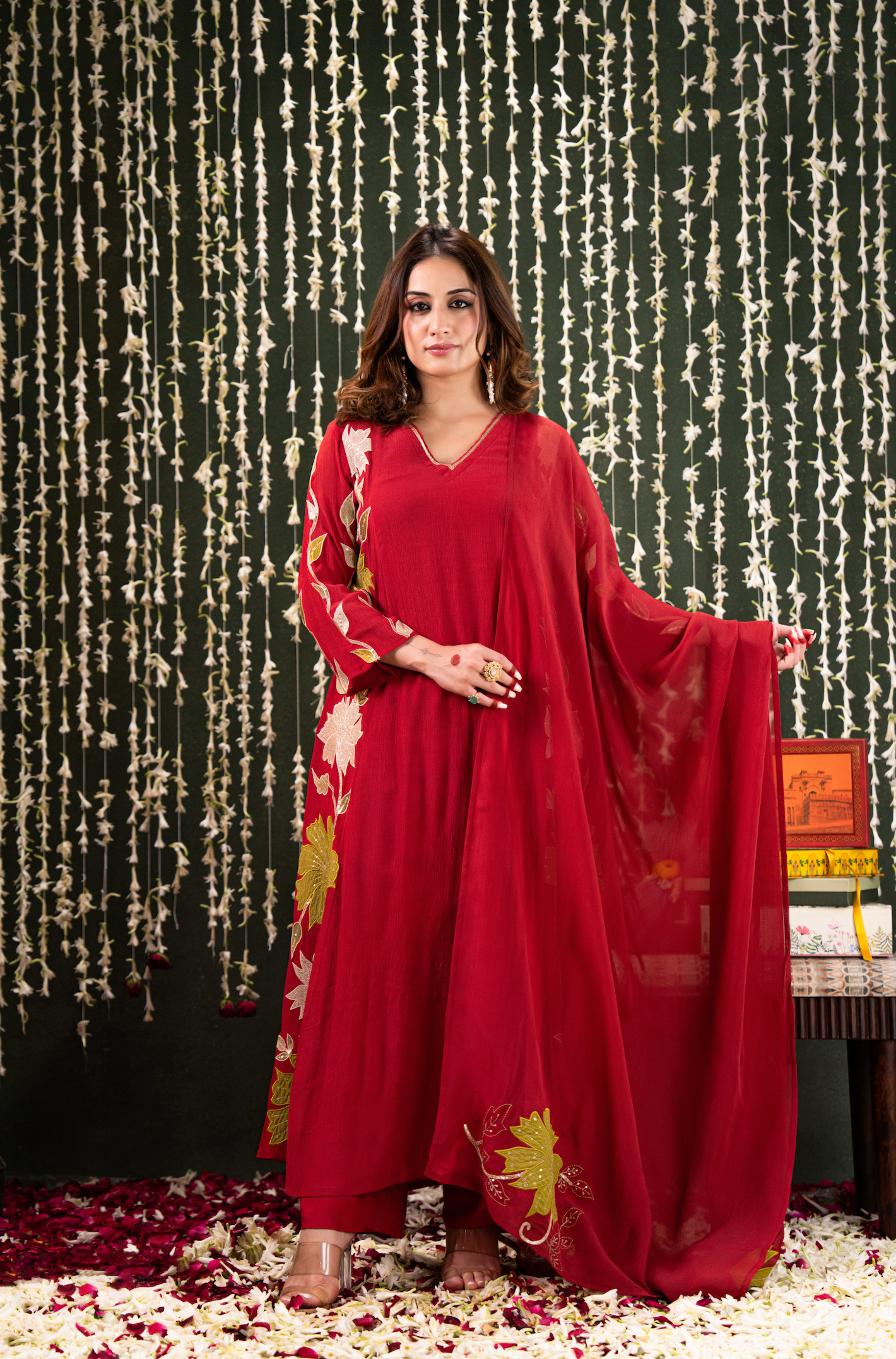 Ruby Radiance Crush Chanderi Suit Set