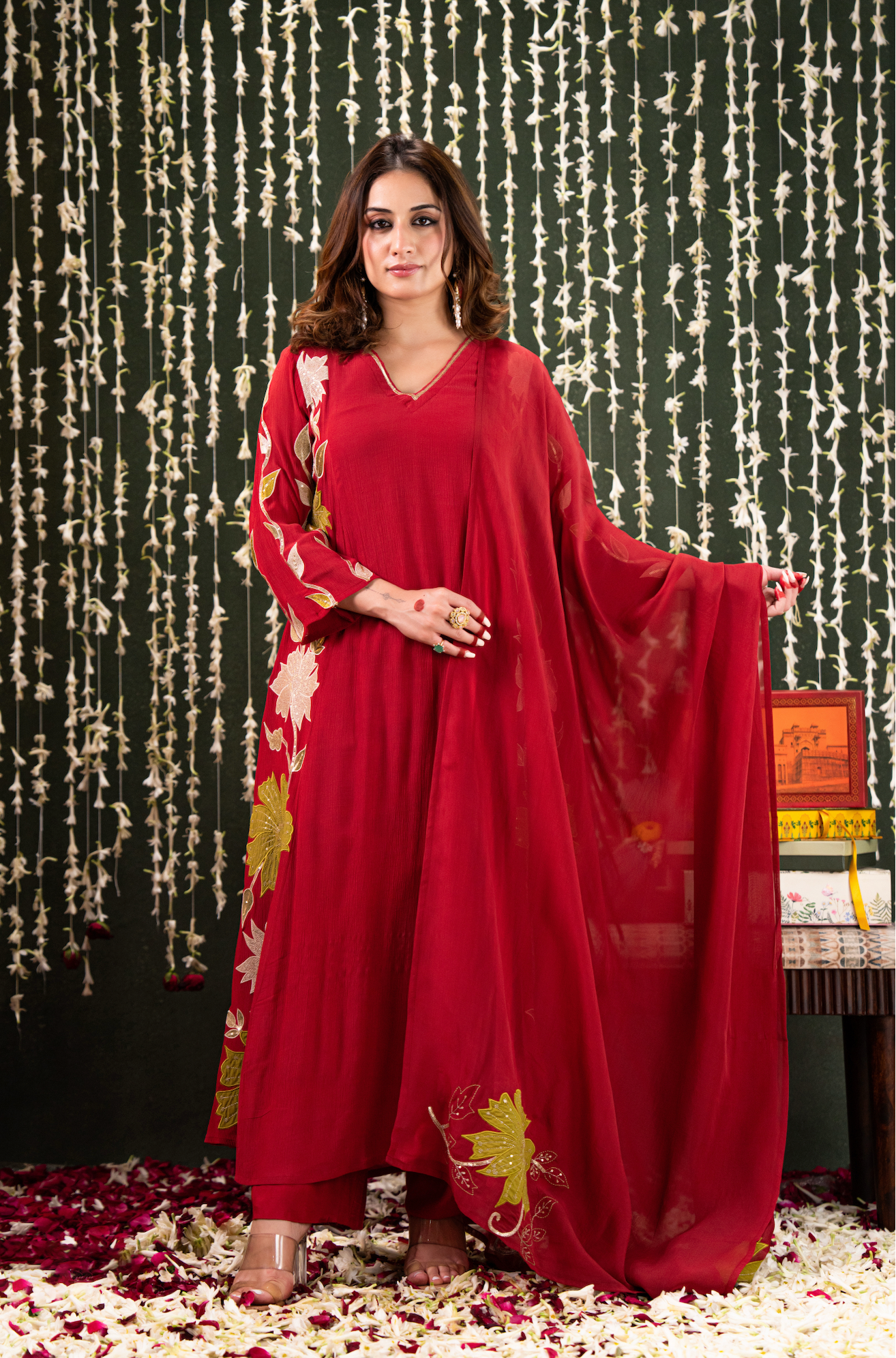 Ruby Radiance Crush Chanderi Suit Set