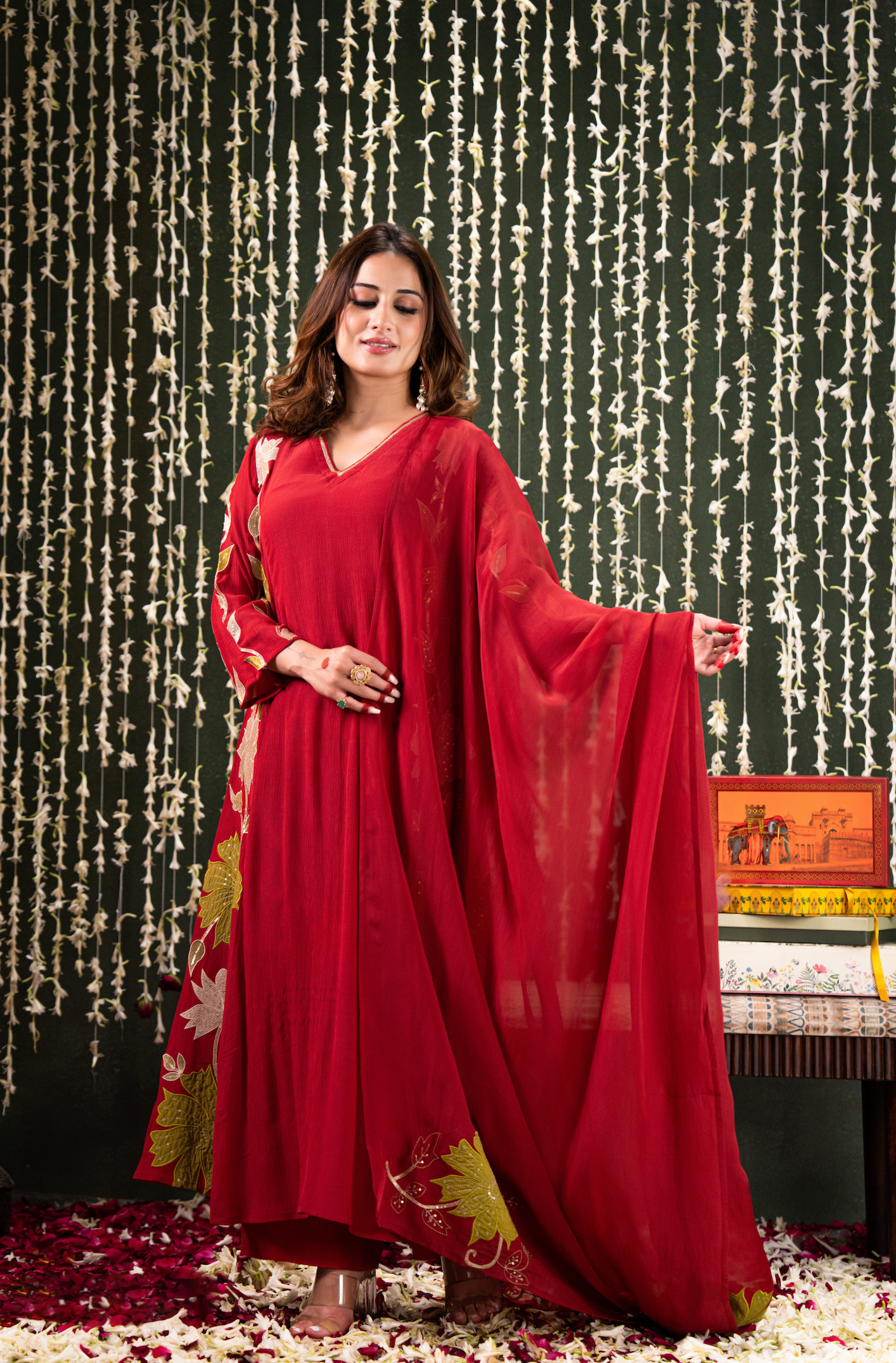 Ruby Radiance Crush Chanderi Suit Set