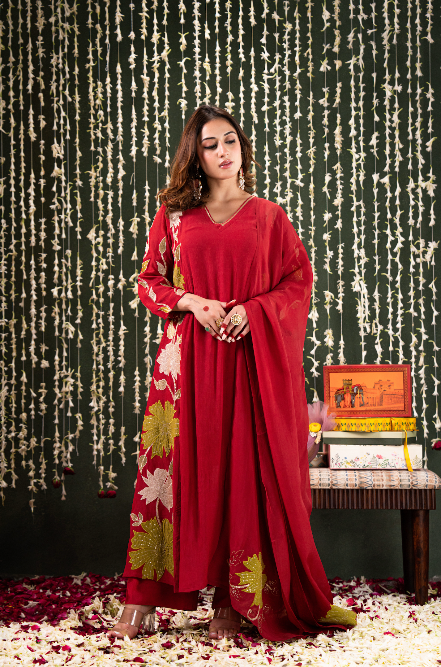 Ruby Radiance Crush Chanderi Suit Set