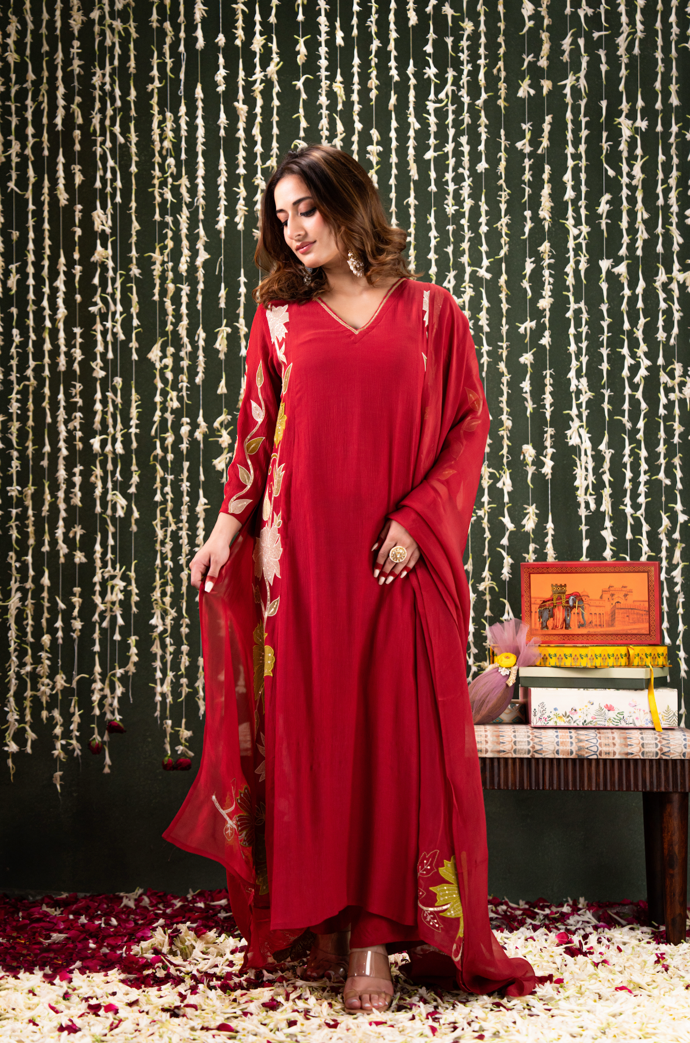 Ruby Radiance Crush Chanderi Suit Set