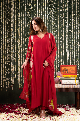 Ruby Radiance Crush Chanderi Suit Set