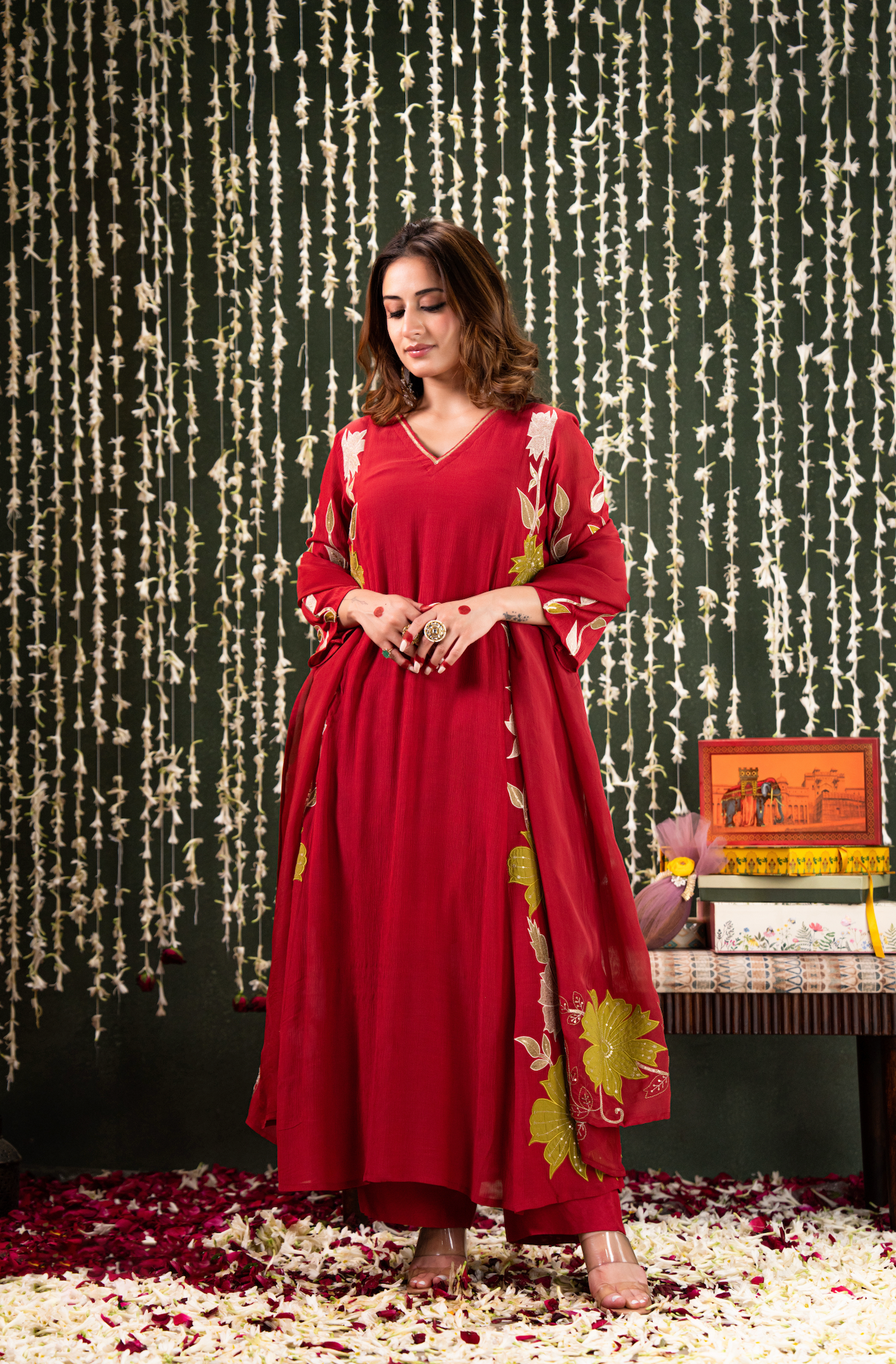 Ruby Radiance Crush Chanderi Suit Set