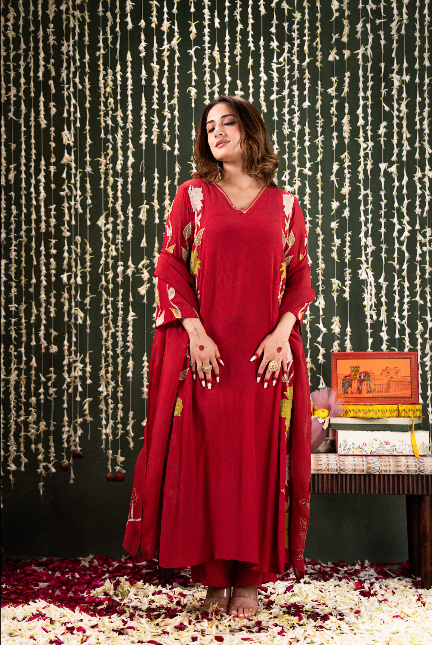 Ruby Radiance Crush Chanderi Suit Set