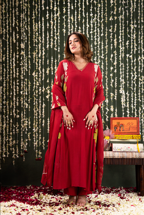 Ruby Radiance Crush Chanderi Suit Set