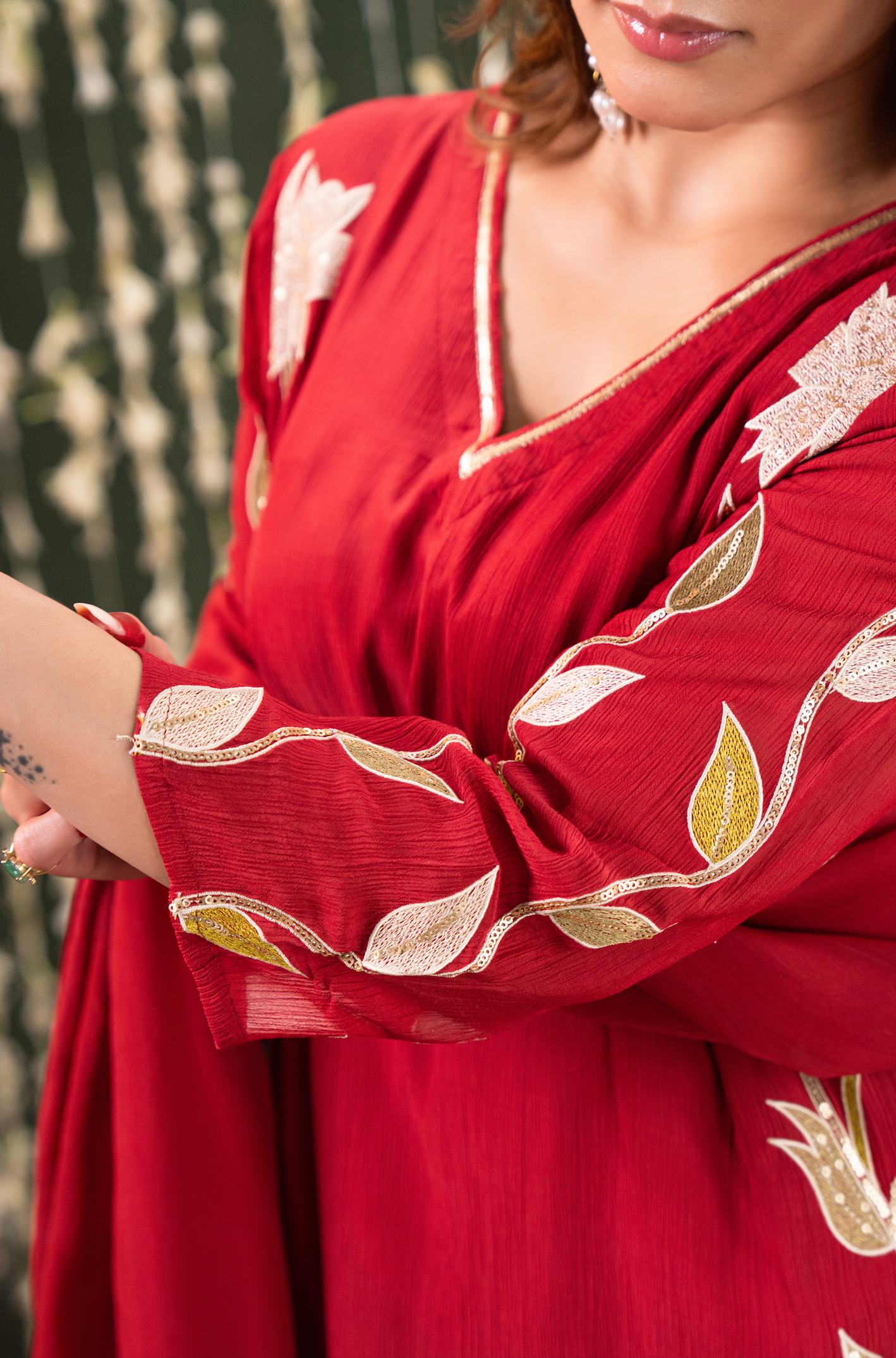 Ruby Radiance Crush Chanderi Suit Set