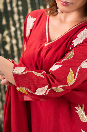 Ruby Radiance Crush Chanderi Suit Set