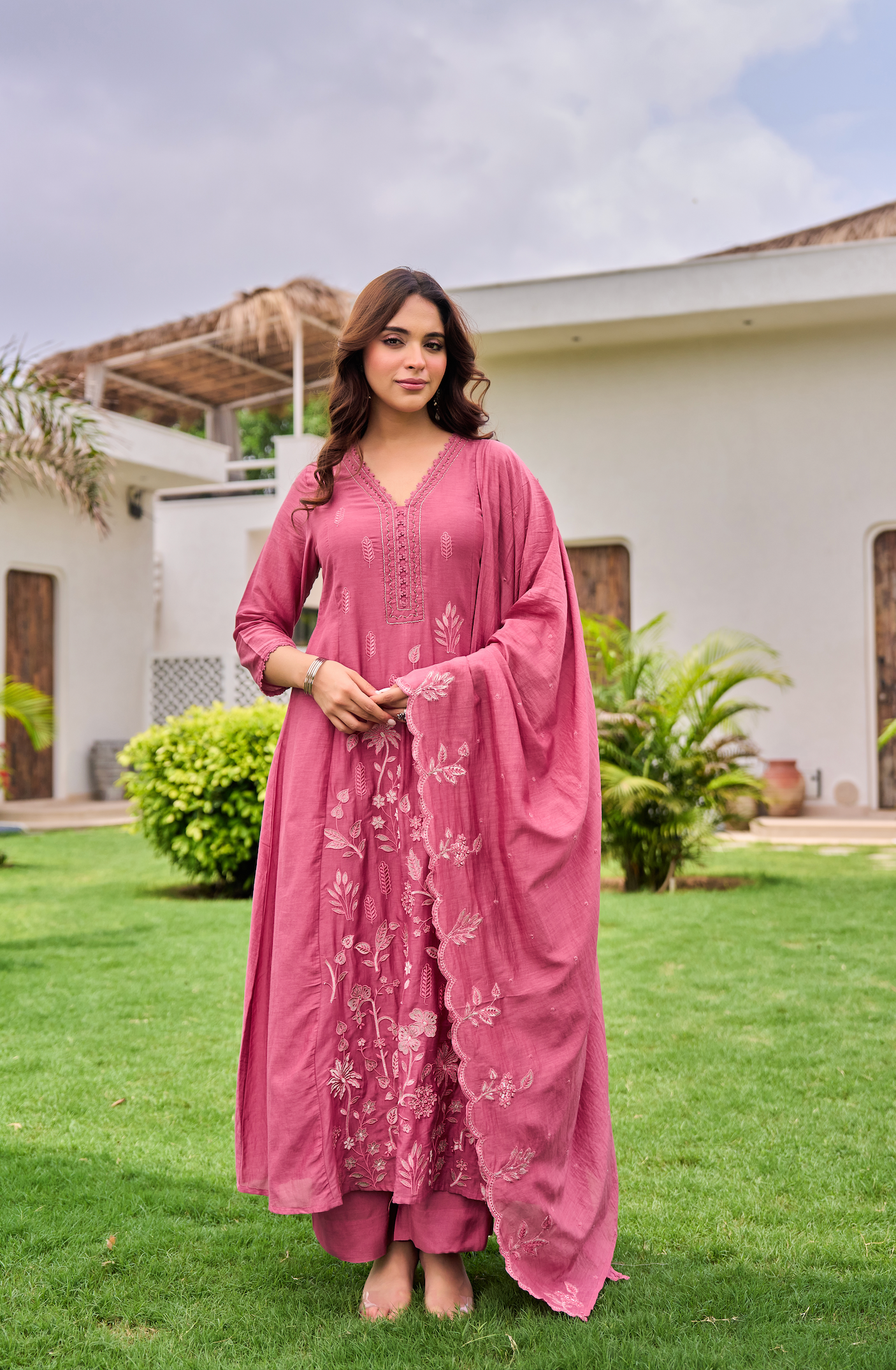 Blush Blossom Chanderi Suit Set
