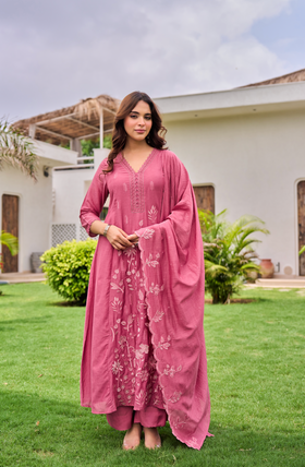 Blush Blossom Chanderi Suit Set