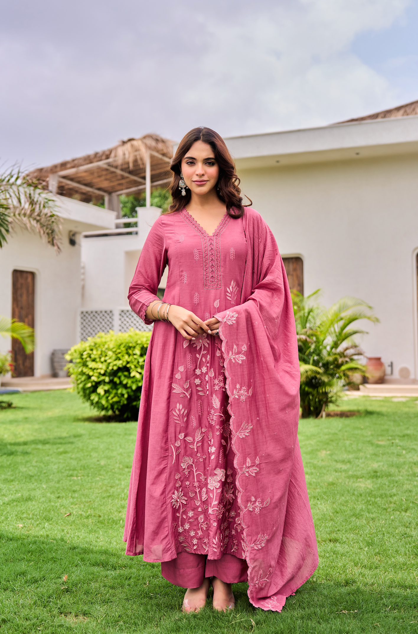 Blush Blossom Chanderi Suit Set