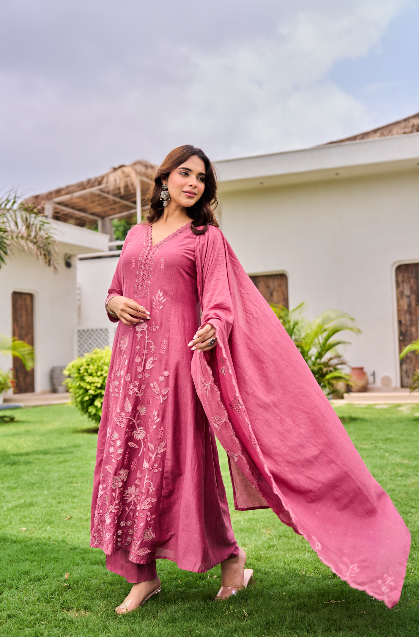 Blush Blossom Chanderi Suit Set