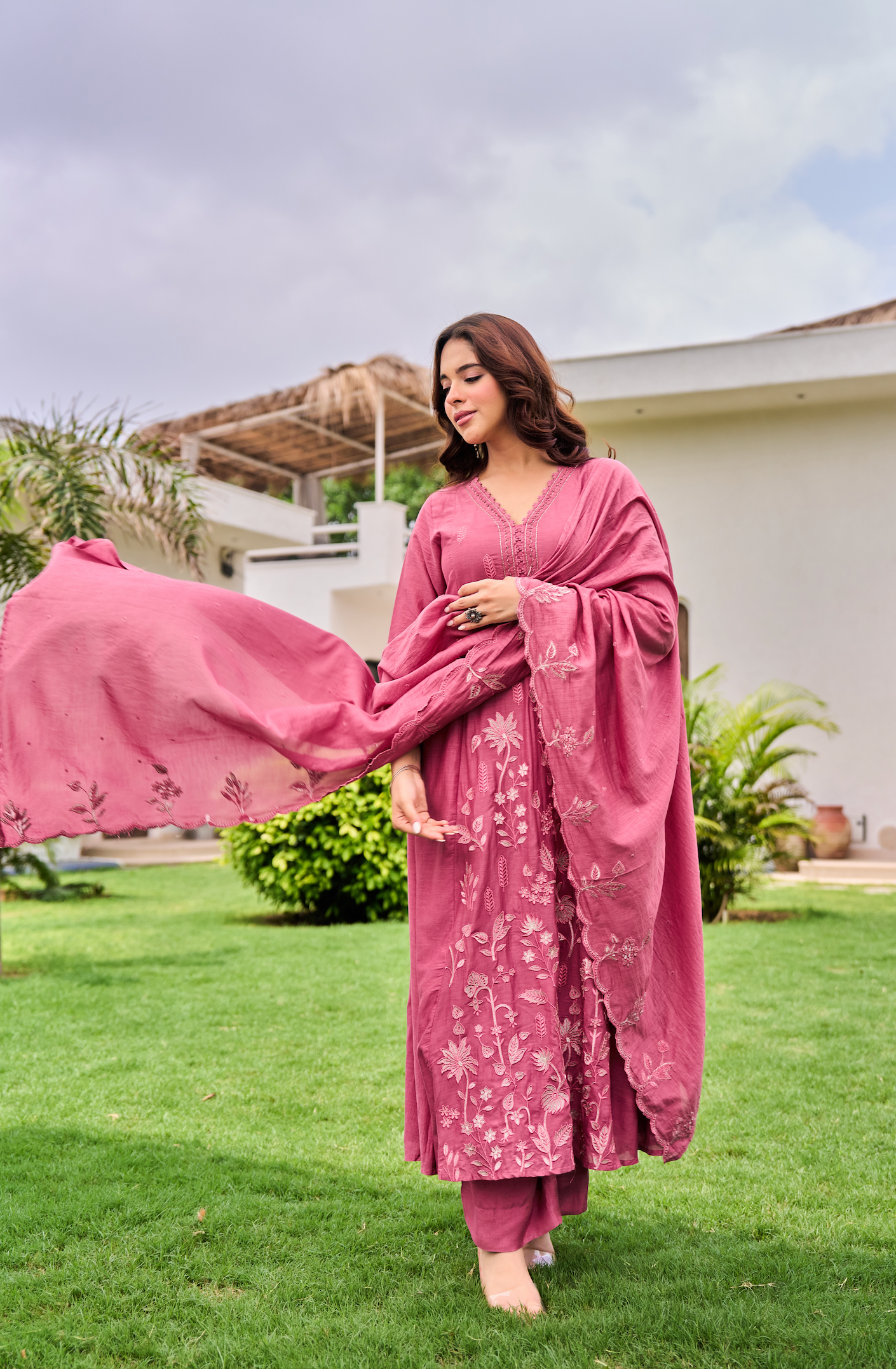 Blush Blossom Chanderi Suit Set
