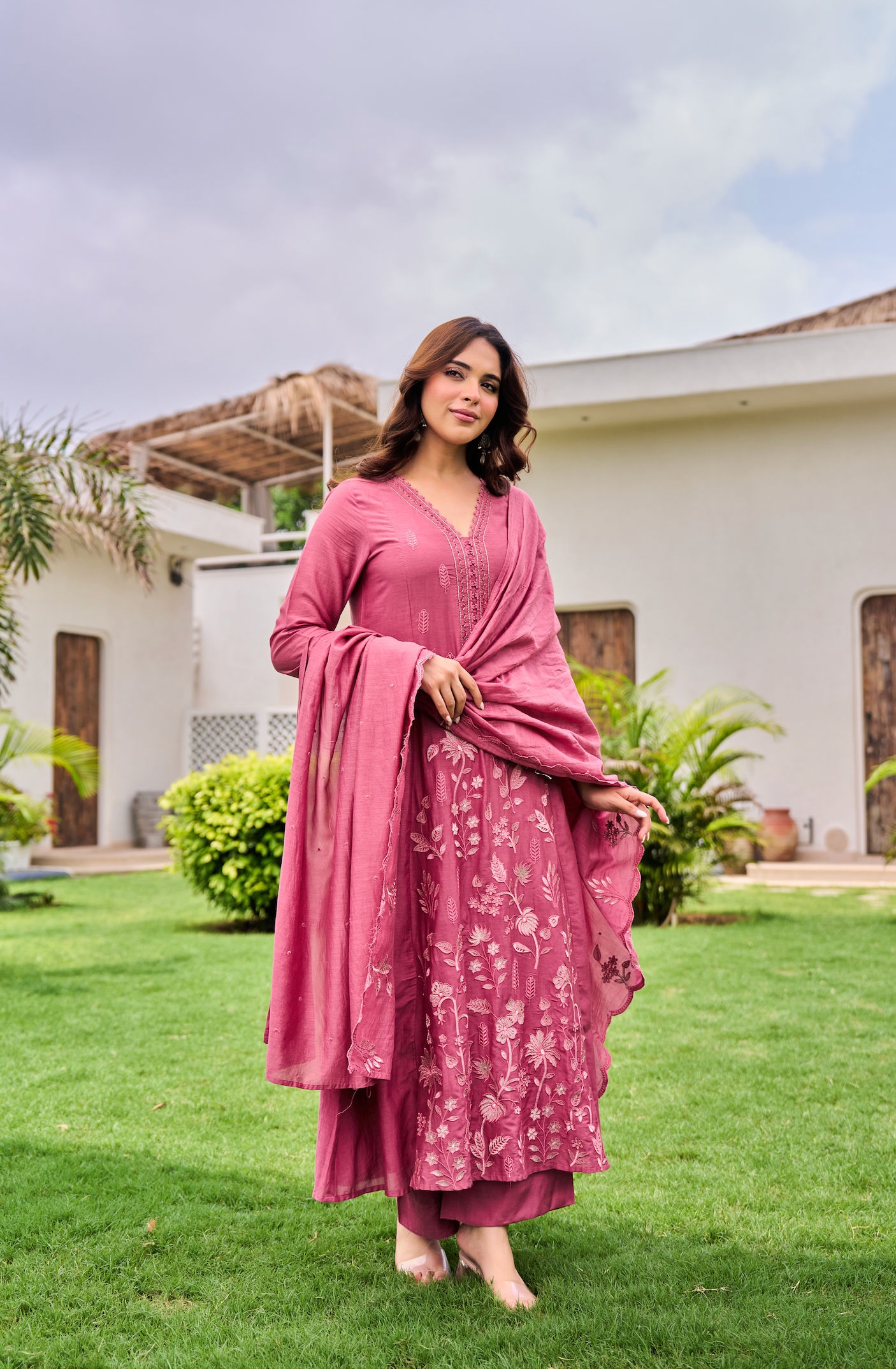 Blush Blossom Chanderi Suit Set