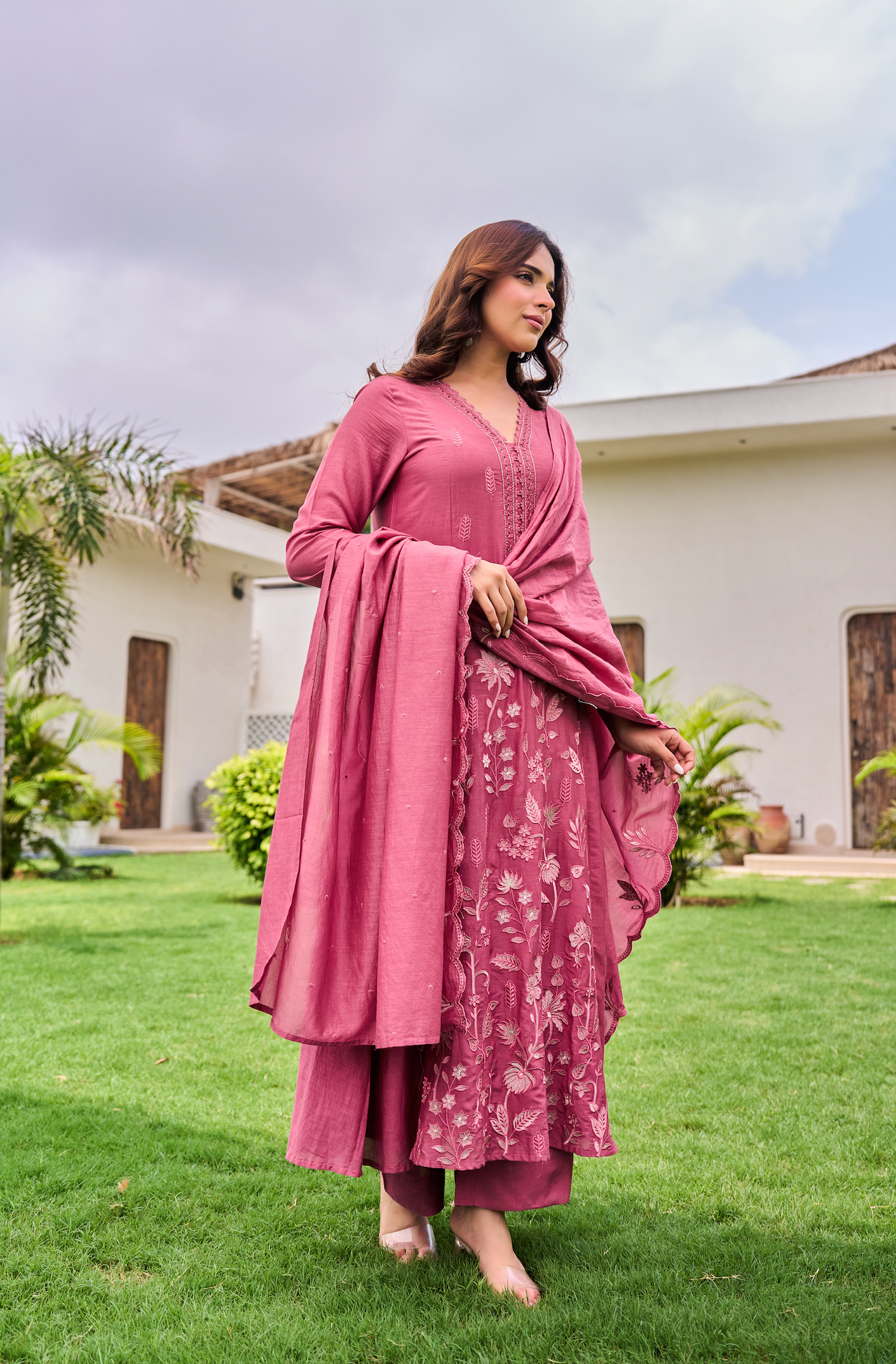 Blush Blossom Chanderi Suit Set