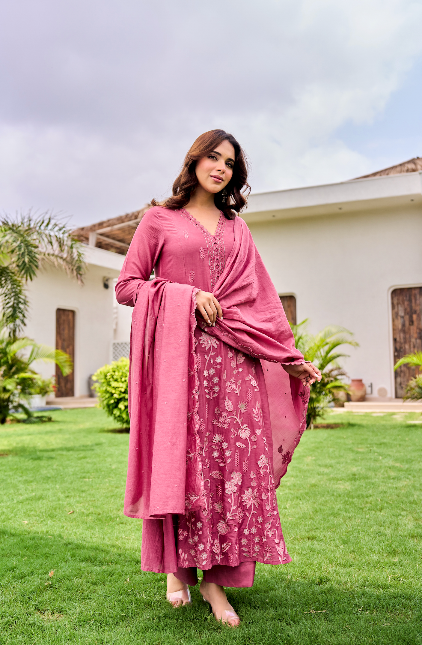 Blush Blossom Chanderi Suit Set