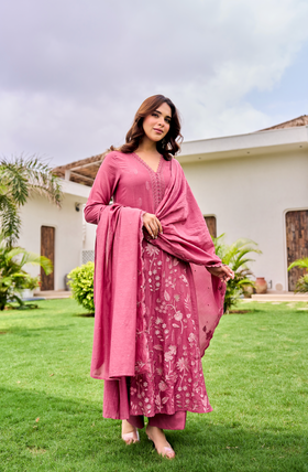 Blush Blossom Chanderi Suit Set