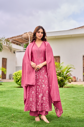 Blush Blossom Chanderi Suit Set