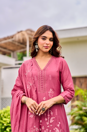 Blush Blossom Chanderi Suit Set